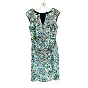 Adrianna Papell Dress Floral Splatter Print Easter‎ Spring Ruched Sheath Size 8
